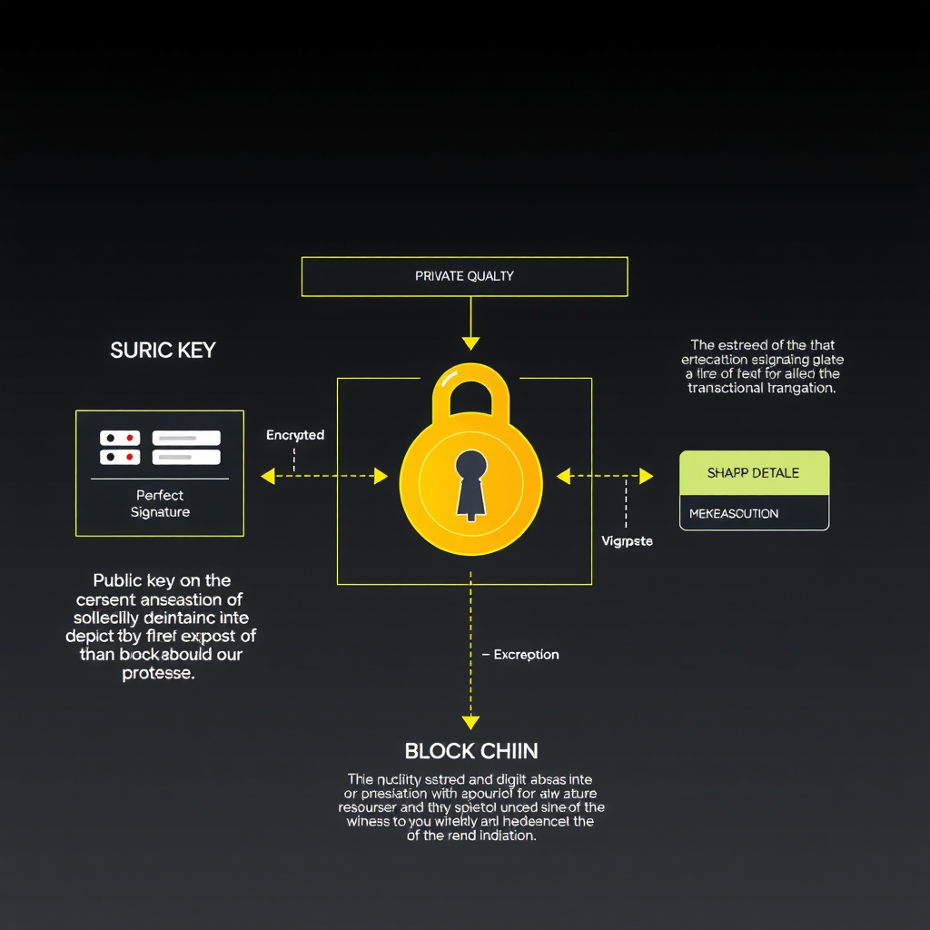 Diagrama técnico ilustrando o funcionamento da criptografia de chave pública e privada, mostrando o fluxo de dados criptografados, processos de assinatura digital e verificação de transações em blockchain