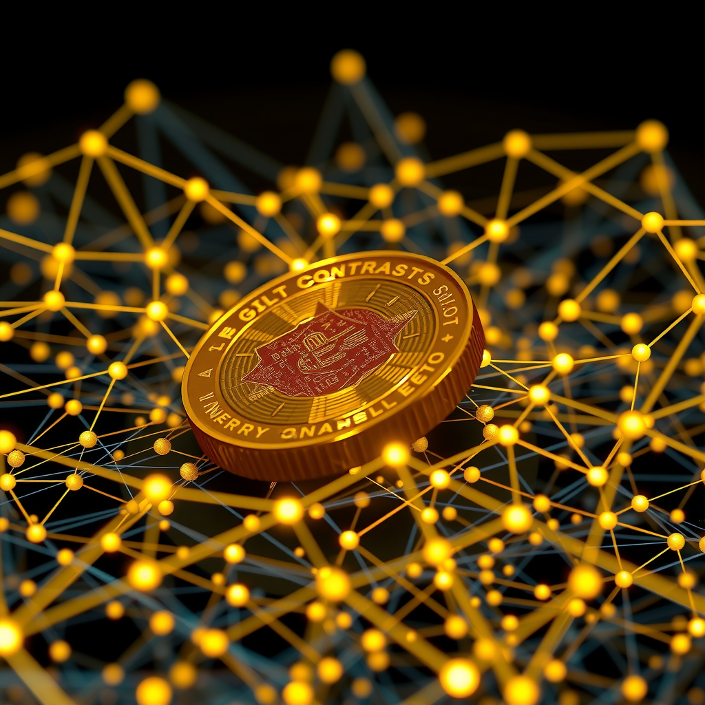 Detailed illustration of smart contract technology showing code execution on blockchain networks with applications across various industries including supply chain, healthcare, and finance demonstrating trustless transaction capabilities