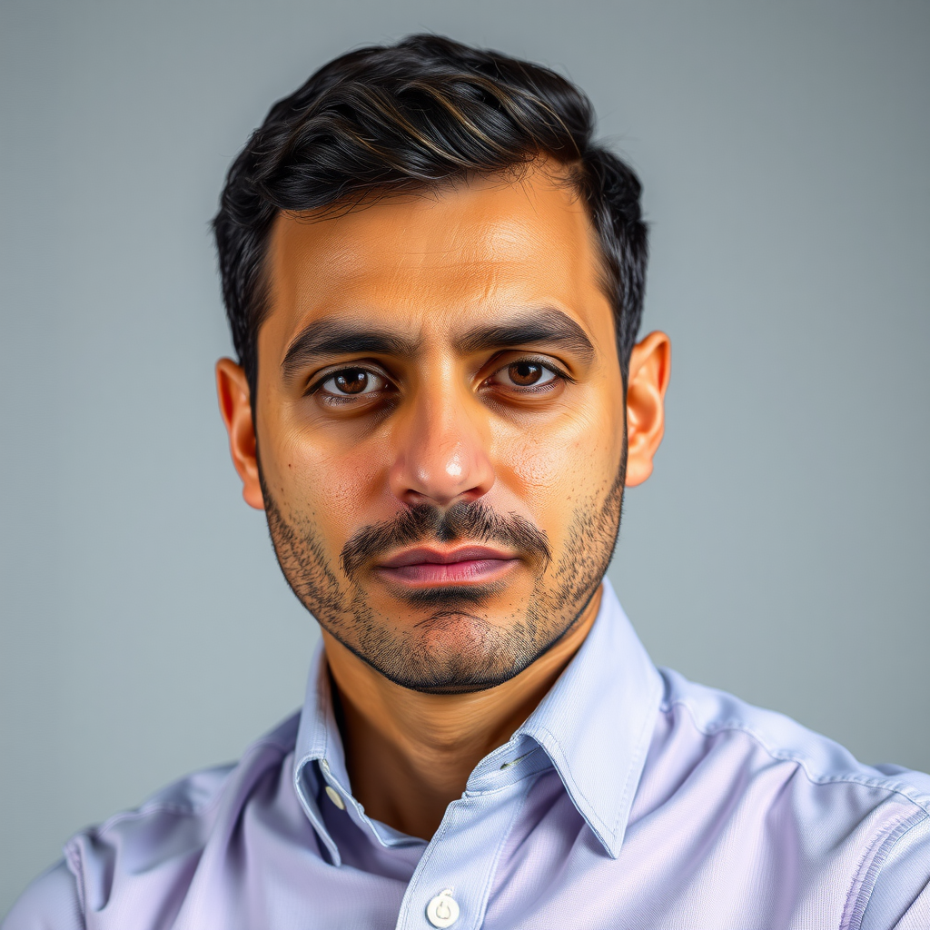 Retrato profissional de Pedro Almeida, analista de ativos digitais, com expressão séria e profissional